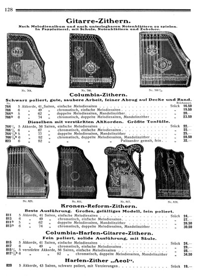 Sales catalogue no. 70 of the trading firm Gebrder Schuster in Markneukirchen, p. 128, from around 1925